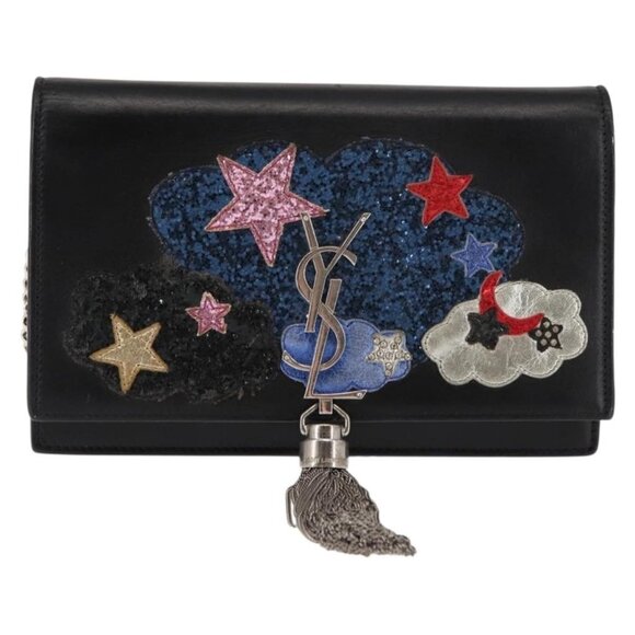 SAINT LAURENT Kate Tassel Chain Shoulder Bag Leather Black Silver Auth bs30026 - Picture 2 of 16